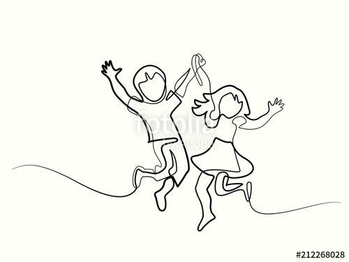 Happy Jumping Children Holding Hands Continuous Line Drawing 500x375 Happy Jumping Children Holding Hands Continuous Line Drawing