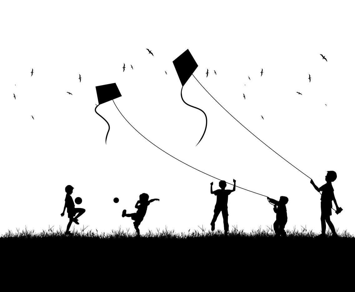 1136x936 Illustration Of Kite Silhouette With Children Vector Art