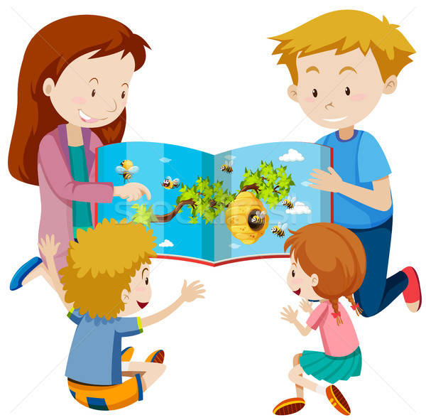 600x591 Parents Reading Book To Children Vector Illustration Daniel Cole