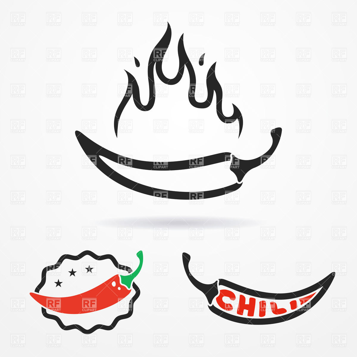 1200x1200 Flat Emblems With Red Chili Peppers And Flame Vector Image
