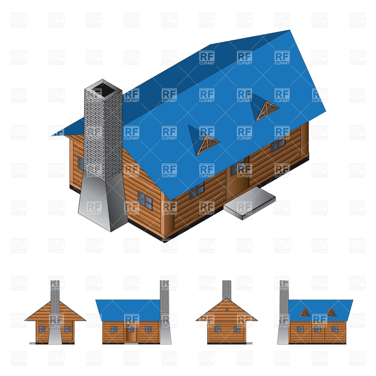 1200x1200 Isometric Rural Log Cabin With Chimney Vector Image