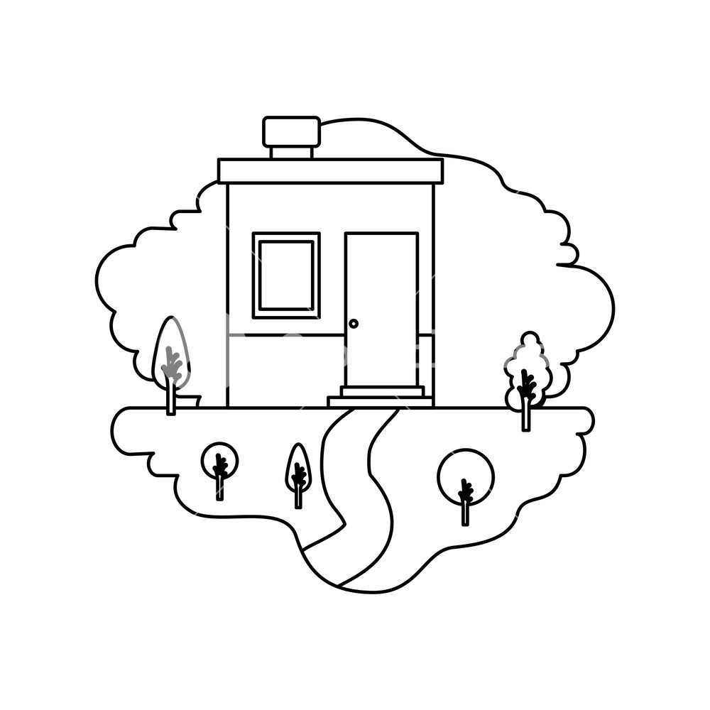 1000x1000 Monochrome Silhouette Scene Of Natural Landscape And Small House