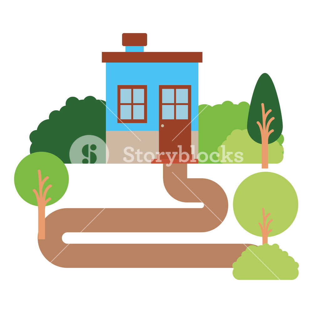 1000x1000 White Background With Natural Landscape Of Small House