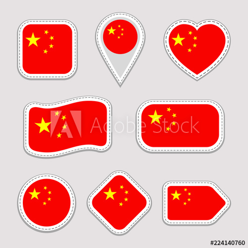 500x500 China Flag Vector Set Chinese Flags Stickers Collection Isolated