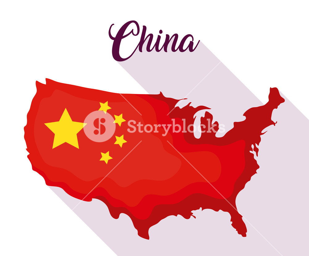 1000x829 China Flag In Map Shape Design Over White Background, Colorful