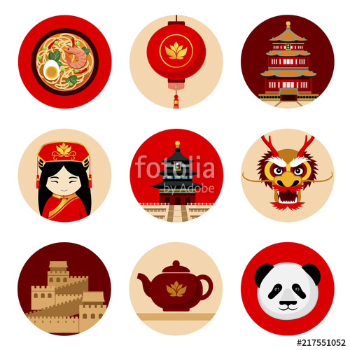 500x500 Chinese Culture Icons Travel To China Vector Illustration Stock