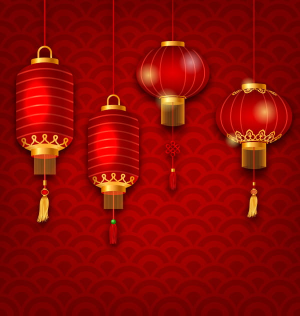 Lantern With Chinese New Year Red Background Vector 600x632 Lantern With Chinese New Year Red Background Vector