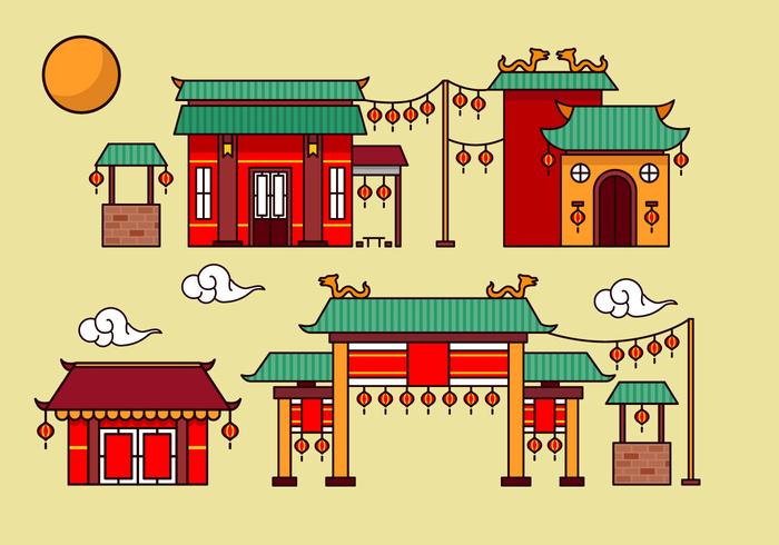 700x490 China Town Decoration Building Flat Vector