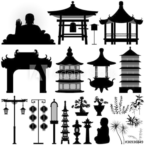 500x500 Chinese Asian Temple Building Architecture Design Elements