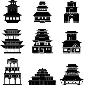 300x300 Ancient Chinese Architecture Buildings Icons Set Vector Newwaysys