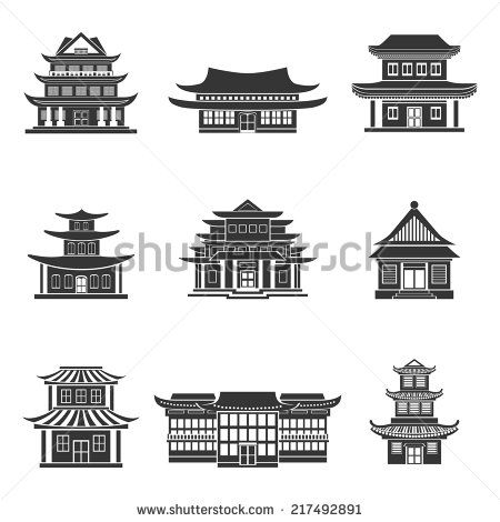 450x470 Chinese House Ancient Temples Traditional Oriental Buildings Black