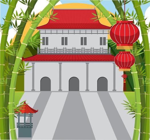 525x490 Background Scene With Chinese Building And Bamboo