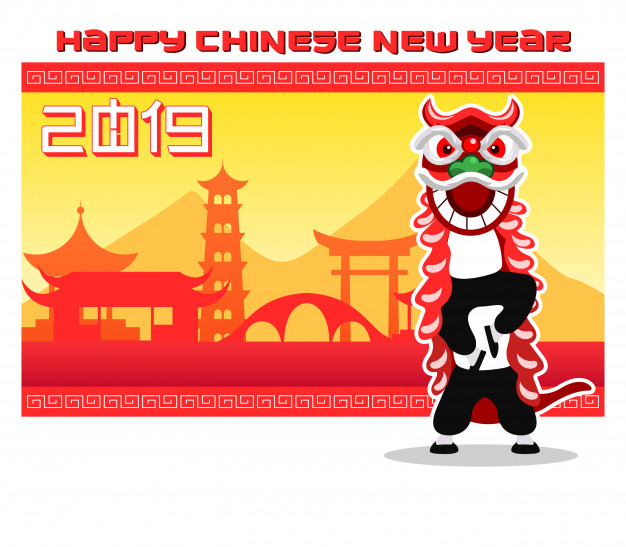 626x547 Lion Dancer In Front Of Chinese Traditional Building Vector
