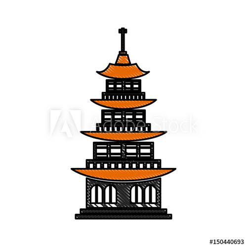 500x500 Drawing Chinese Building Ancient Temple Tower Pagoda Vector