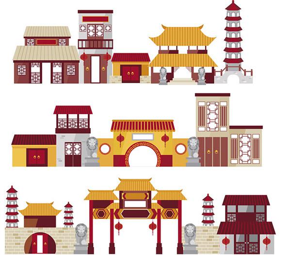 600x527 Cartoon Chinese Traditional Building Vector