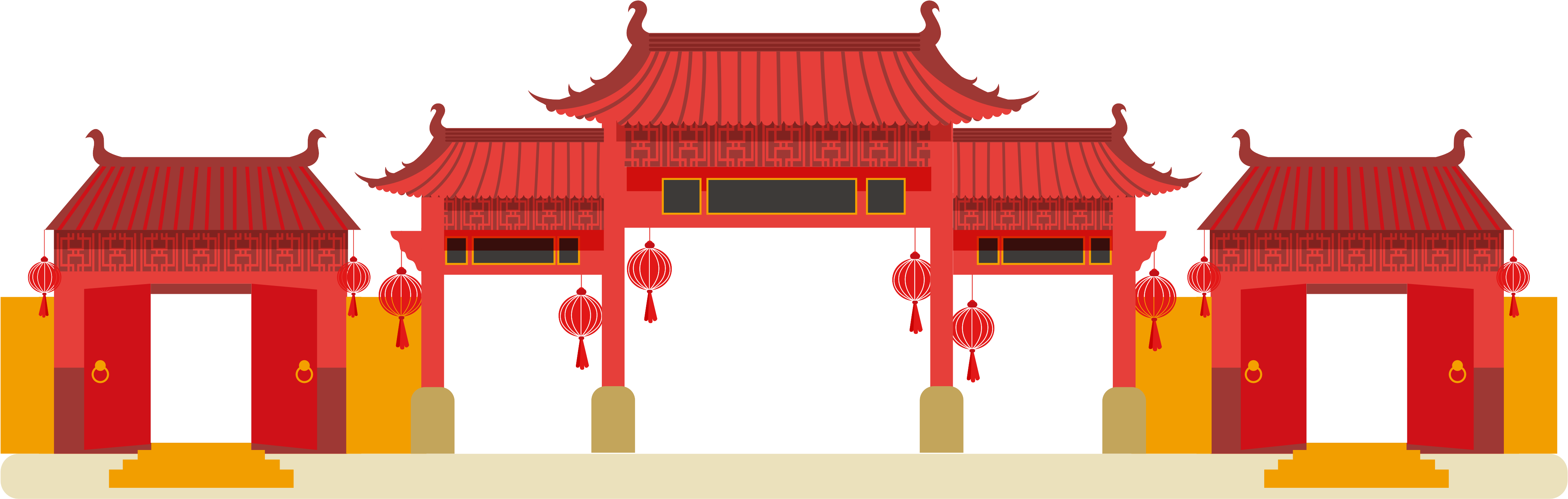 4351x1384 China Building Clip Art Cartoon City Gate