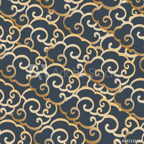 500x500 Chinese Cloud Pattern Vector Gold Hand Drawn Line Background