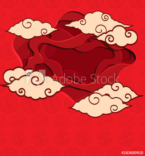467x500 Chinese Red Greeting Card With Chinese Clouds And Background