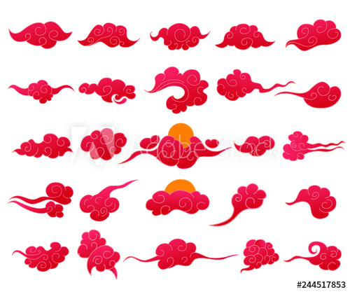 500x417 Cartoon Red Chinese Clouds Signs Set Vector