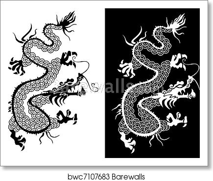 435x370 Black And White Chinese Dragon Vector, Art Print Barewalls