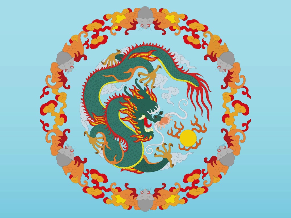 1024x768 Chinese Dragon Vector Art Graphics