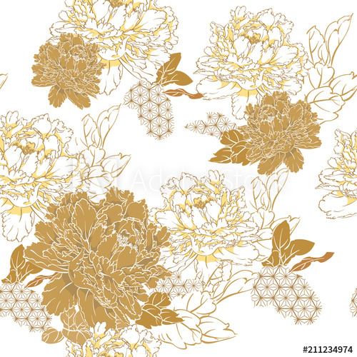 500x500 Chinese Flower Pattern Vector Gold Floral Background