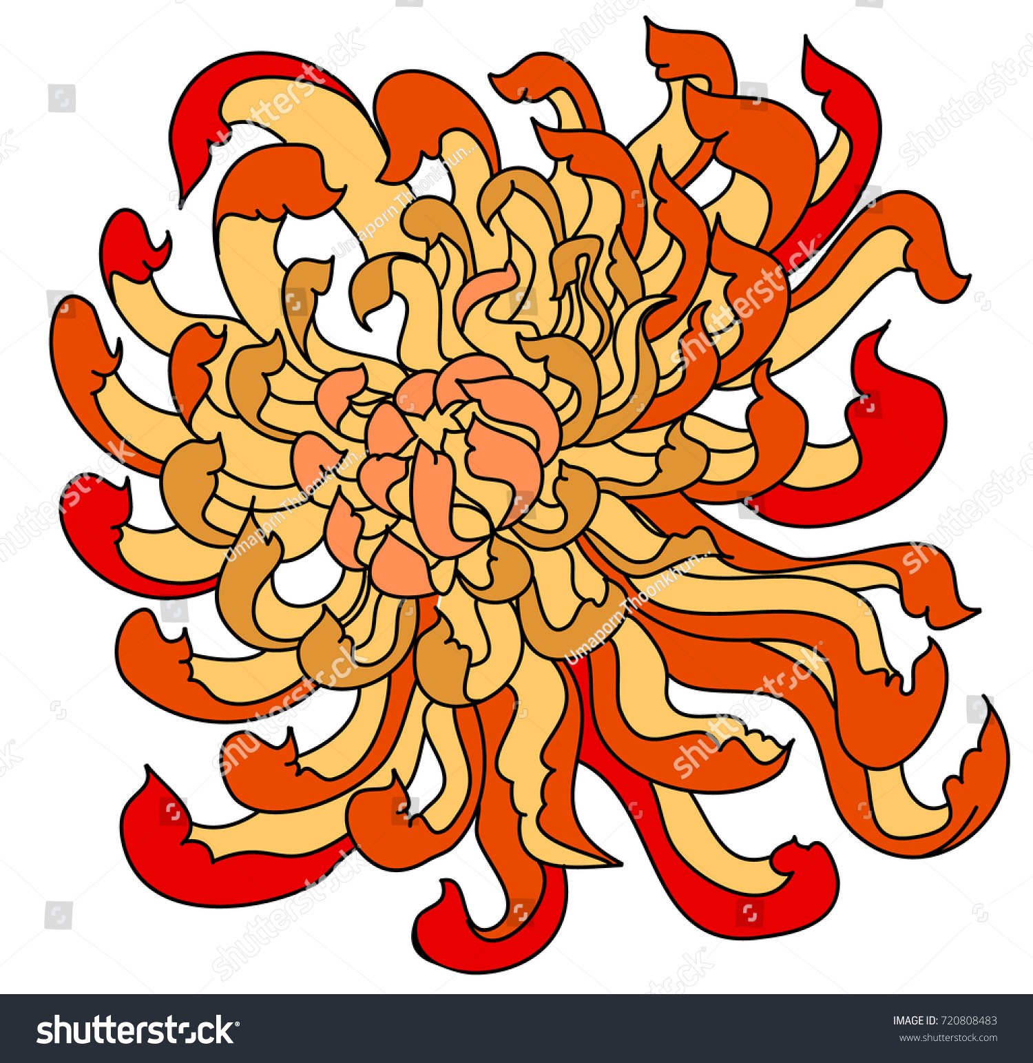 1500x1543 Colorful Chrysanthemum Flower Vector Chinese Flower Tattoo Stock