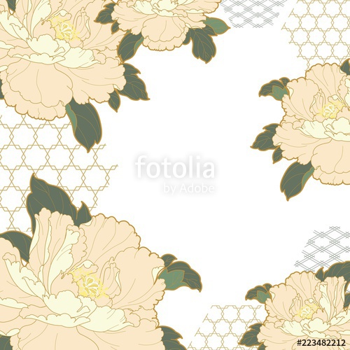 500x500 Peony Flower Vector With Japanese Pattern Template Chinese Flower