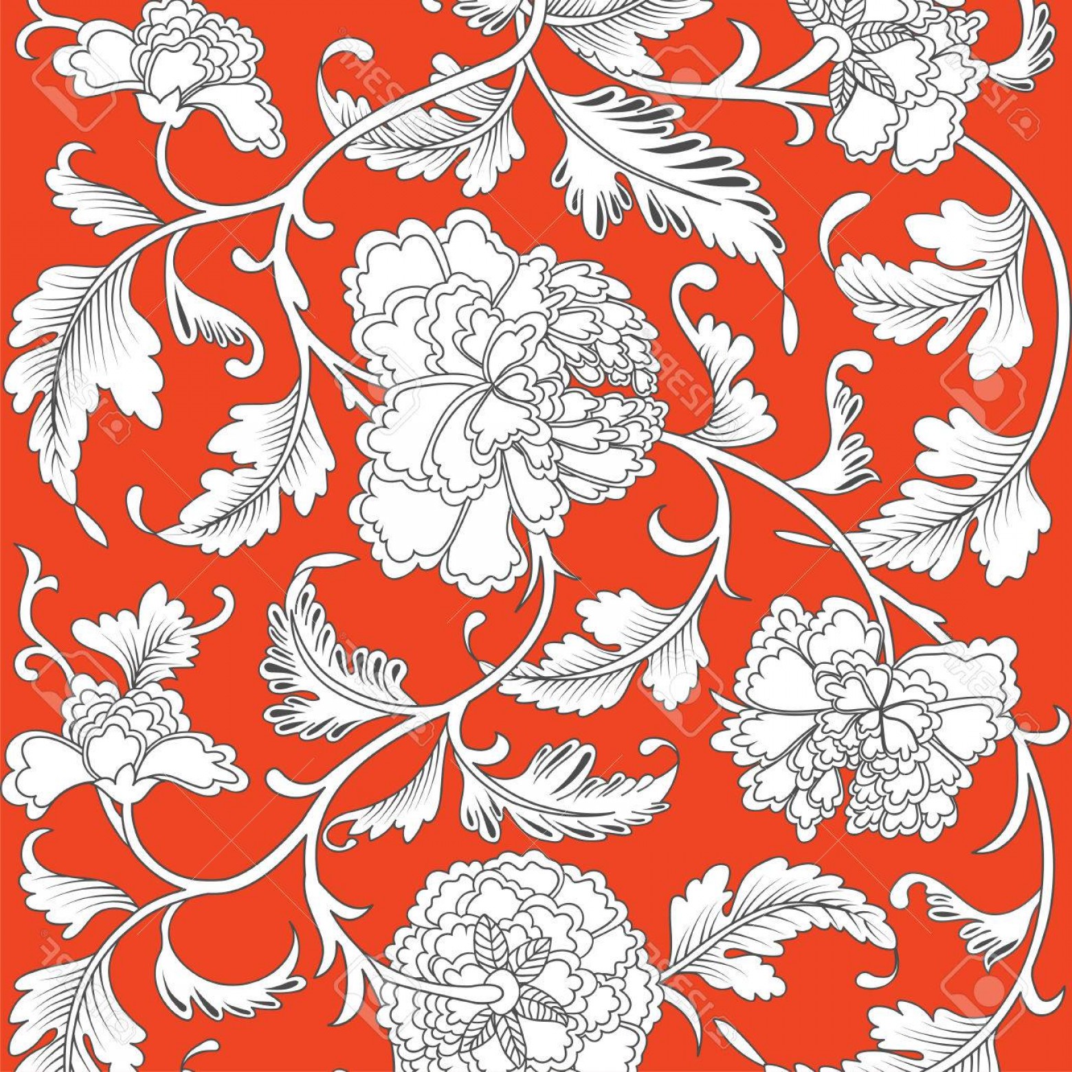 1560x1560 Photostock Vector Pattern On Red Background With Chinese Flowers