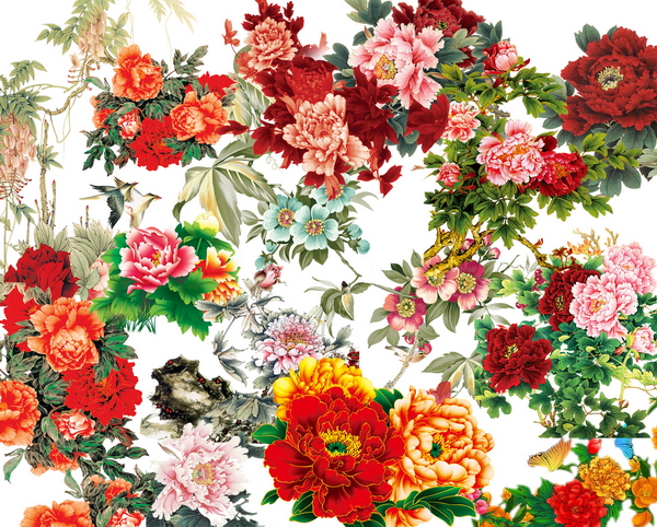 600x482 Traditional Chinese Realistic Flower Bird Templates Over