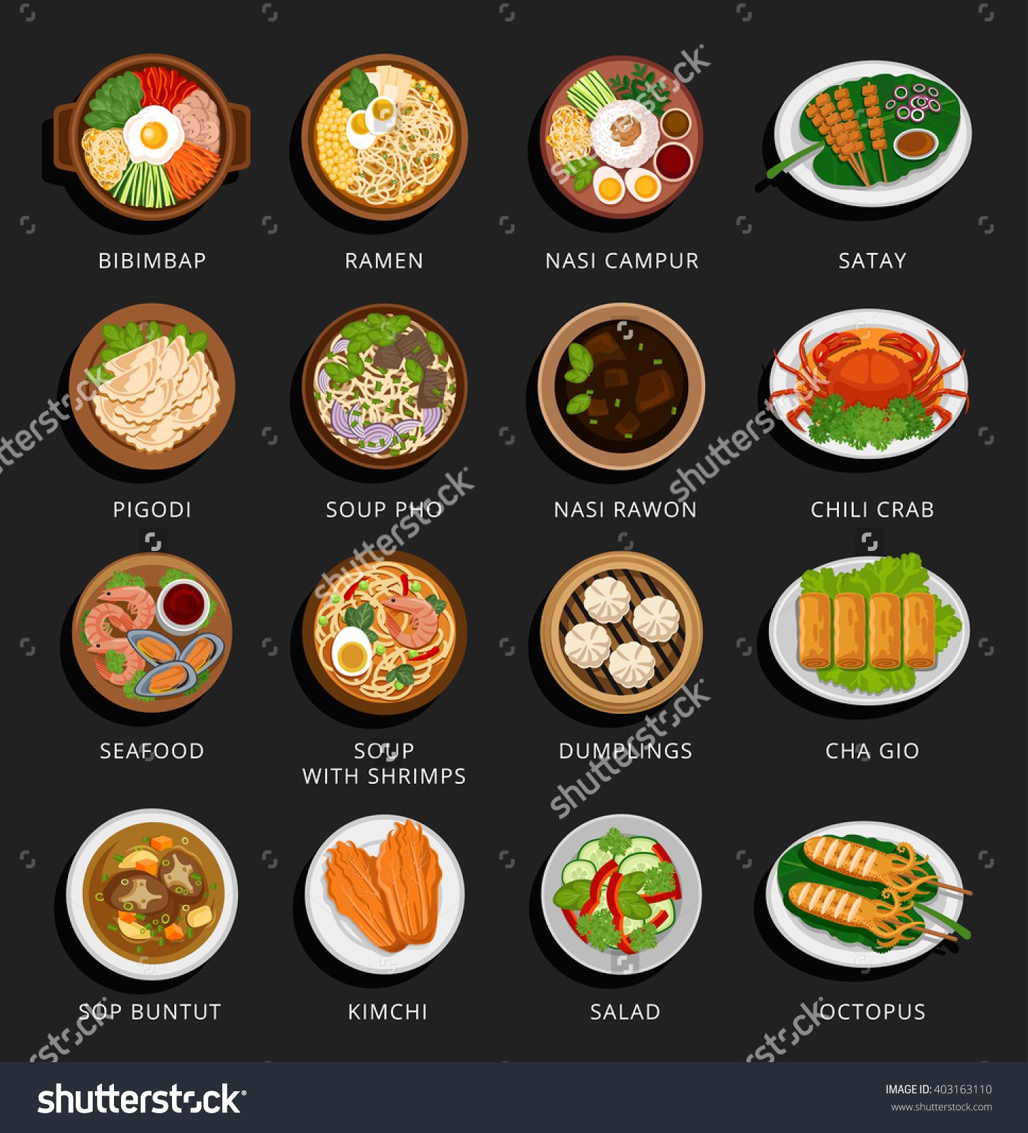 Big Set Of Asian Food Vietnamese, Korean, Indonesian, Chinese 1452x1600 Big Set Of Asian Food Vietnamese, Korean, Indonesian, Chinese