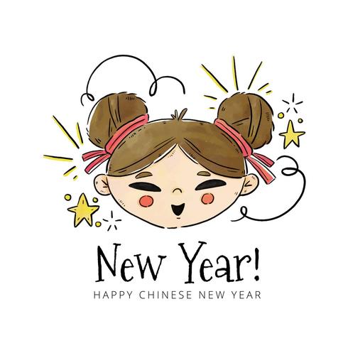 490x490 Cute Chinese Girl Head With Ornaments To Chinese New Year