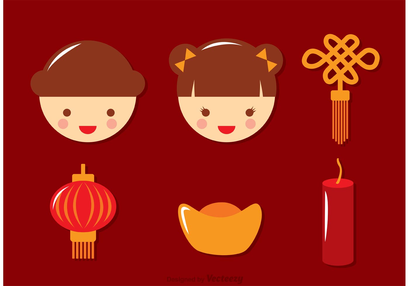 1400x980 Flat Chinese Lunar New Year Icons Vector