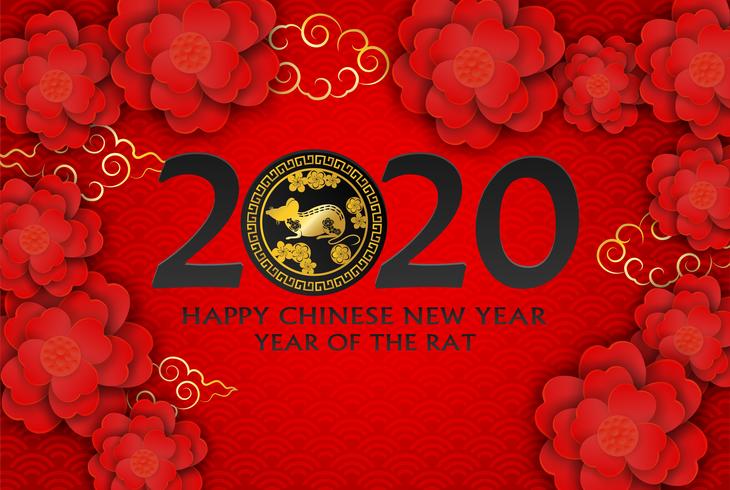 730x490 Happy Chinese New Year Design With Flowers And Rat On Red