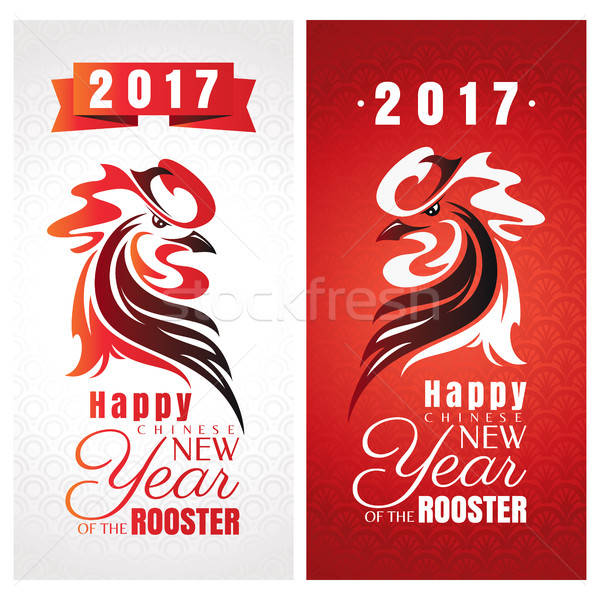 600x600 Chinese New Year Greeting Cards With Rooster Vector Illustration