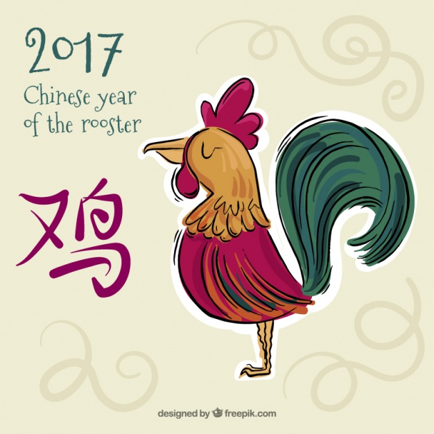 626x626 Hand Drawn Background For Chinese New Year With Colorful Rooster
