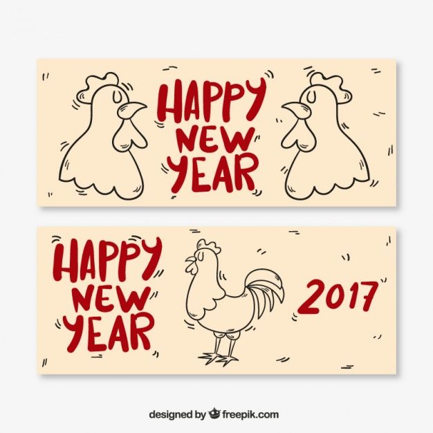 626x626 Banners For Chinese New Year With Hand Drawn Roosters Free Vector