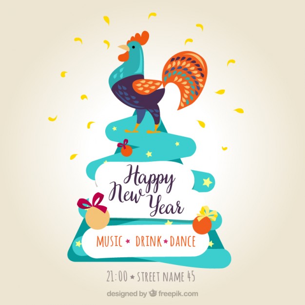626x626 Happy New Year Poster With A Colorful Rooster Vector Free Download