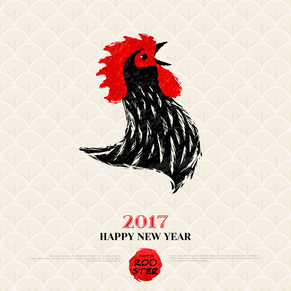 600x600 Chinese New Year With Rooster And Red Background Vector