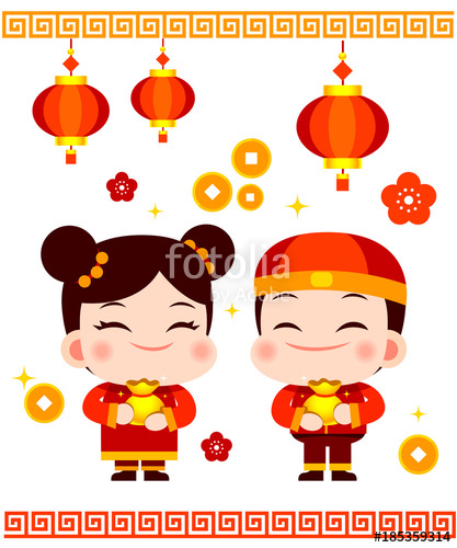 417x500 Cute Vector Chinese New Year Boy And Girl With Chinese New Year