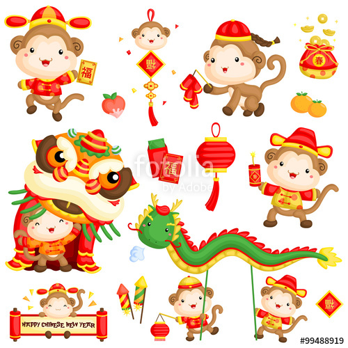 500x500 Monkey Year Chinese New Year Vector Set Stock Image And Royalty