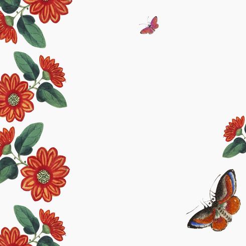 490x490 Chinese Painting Featuring Flowers And Butterflies Wallpaper