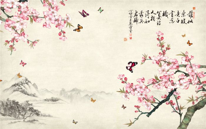 700x438 Vector Design Background Wall Of Chinese Painting Of Landscape