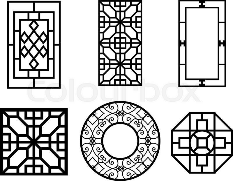 800x624 Set Of Chinese Window With Pattern, Stock Vector Colourbox