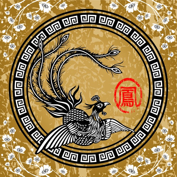 Traditional Chinese Phoenix, Vector Illustration And Texture 600x600 Traditional Chinese Phoenix, Vector Illustration And Texture