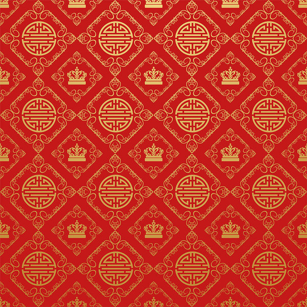 600x600 Chinese Style Wallpaper, Red Background, Vector Image Art Print