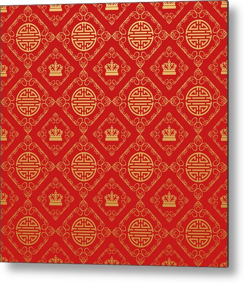 493x572 Chinese Style Wallpaper, Red Background, Vector Image Metal Print