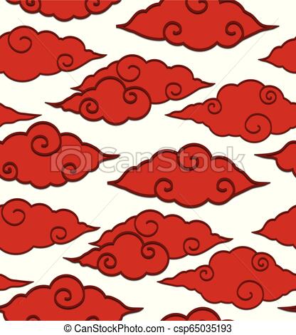 416x470 Seamless Texture With Chinese Red Clouds On A White Background