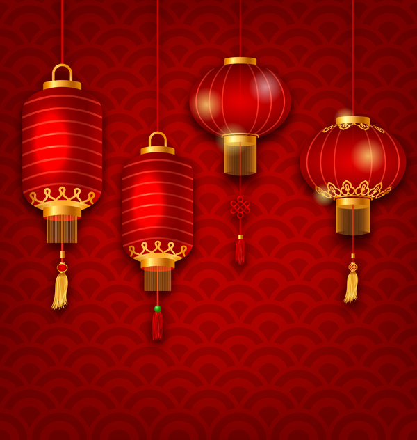 600x632 Lantern With Chinese New Year Red Background Vector Free Download