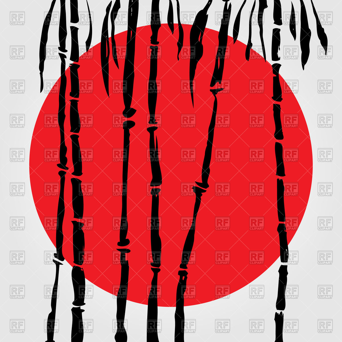 1200x1200 Bamboo In Chinese Style On Red Sun Background Vector Image
